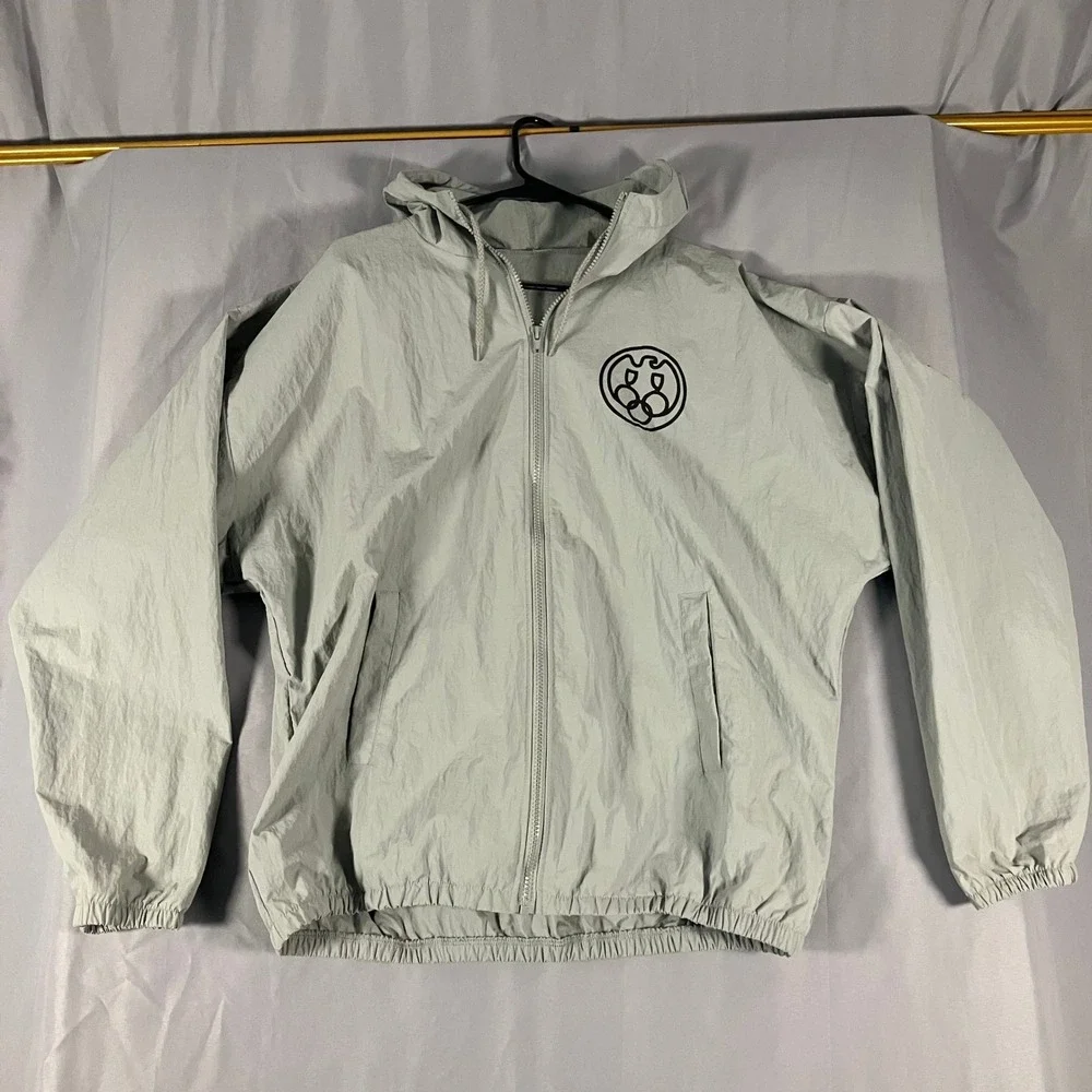 Yeezy Bully Mens‎ Grey Hooded Lightweight Zip Jacket Size 2 Kanye Ye Windbreaker